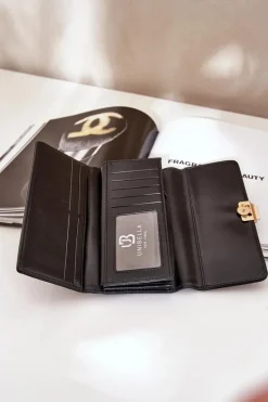 New Boto Eko Skórzany Gładki Portfel Damski Erolia Czarny