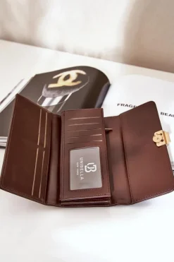 Online Boto Eko Skórzany Gładki Portfel Damski Czekoladowy Erolia Brązowy