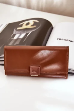 Portfele>Boto Eko Skórzany Gładki Portfel Damski Brązowy Erolia