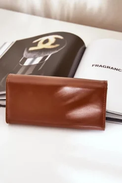 Portfele>Boto Eko Skórzany Gładki Portfel Damski Brązowy Erolia