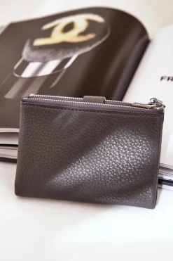 New Boto Eko Skórzany Portfel Damski Ciemno Bronica Szary