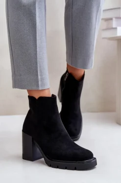 Hot Boto Eko Zamszowe Botki Na Słupku Czarne Cediona