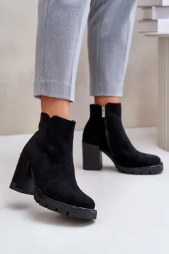 Hot Boto Eko Zamszowe Botki Na Słupku Czarne Cediona