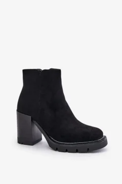 Hot Boto Eko Zamszowe Botki Na Słupku Czarne Cediona