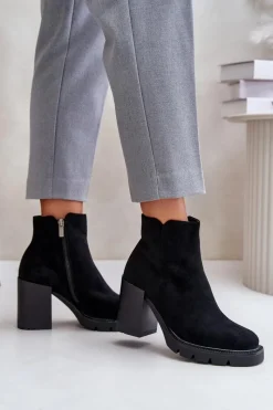 Hot Boto Eko Zamszowe Botki Na Słupku Czarne Cediona