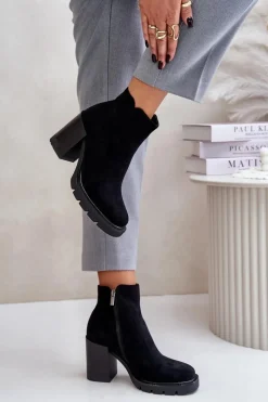 Hot Boto Eko Zamszowe Botki Na Słupku Czarne Cediona