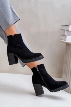 Hot Boto Eko Zamszowe Botki Na Słupku Czarne Cediona