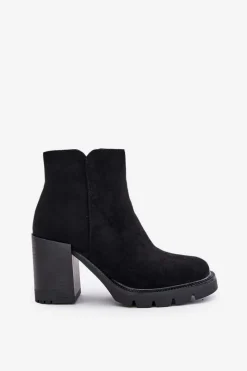 Hot Boto Eko Zamszowe Botki Na Słupku Czarne Cediona