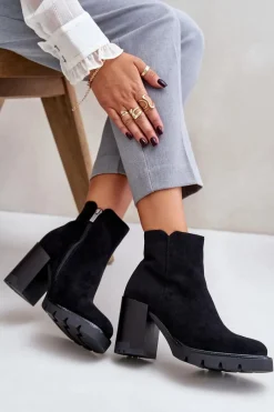 Hot Boto Eko Zamszowe Botki Na Słupku Czarne Cediona