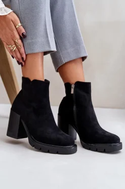 Hot Boto Eko Zamszowe Botki Na Słupku Czarne Cediona