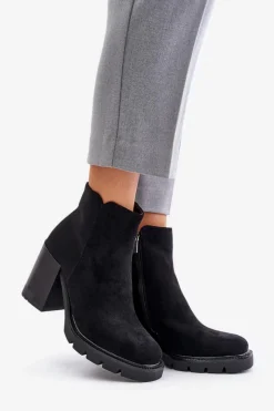 Hot Boto Eko Zamszowe Botki Na Słupku Czarne Cediona