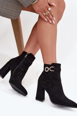 Online Boto Eko Zamszowe Botki Na Słupku Z Ozdobą Czarne Lymall Czarny