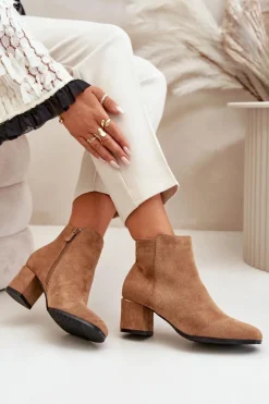 Brązowe I Beżowe Botki|Botki Na Obcasie><noscript><img width=