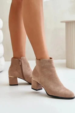 Best Boto Eko Zamszowe Botki Na Słupku Zapinane Na Zamek Ciemnobeżowe Sairis