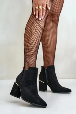 Brązowe I Beżowe Botki|Botki Na Obcasie>Boto Eko Zamszowe Botki Na Słupku Ocieplane Czarne Daivine