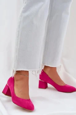 Sale Eko Zamszowe Czółenka Na Słupku Fuksja Veniffia Damskie Czółenka Zamszowe|Czółenka Na Słupku