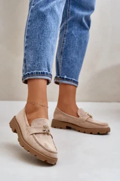 Loafersy Damskie|Mokasyny Damskie Lakierowane>Boto Eko Zamszowe Damskie Mokasyny Z Misiem Beżowe Kaithra