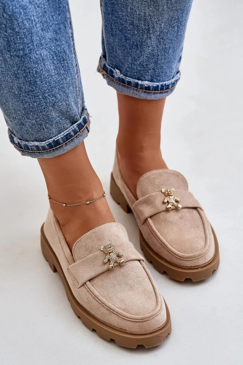 Loafersy Damskie|Mokasyny Damskie Lakierowane>Boto Eko Zamszowe Damskie Mokasyny Z Misiem Beżowe Kaithra