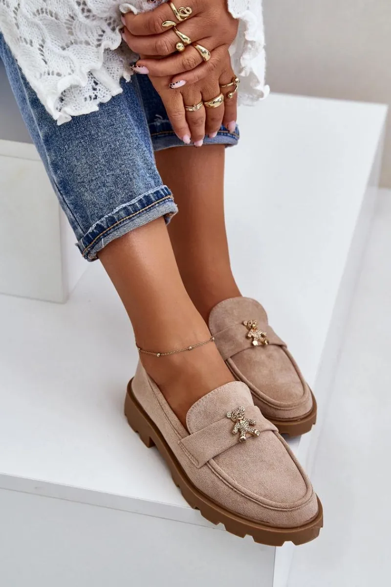 Loafersy Damskie|Mokasyny Damskie Lakierowane>Boto Eko Zamszowe Damskie Mokasyny Z Misiem Beżowe Kaithra