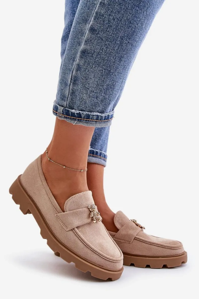 Loafersy Damskie|Mokasyny Damskie Lakierowane>Boto Eko Zamszowe Damskie Mokasyny Z Misiem Beżowe Kaithra