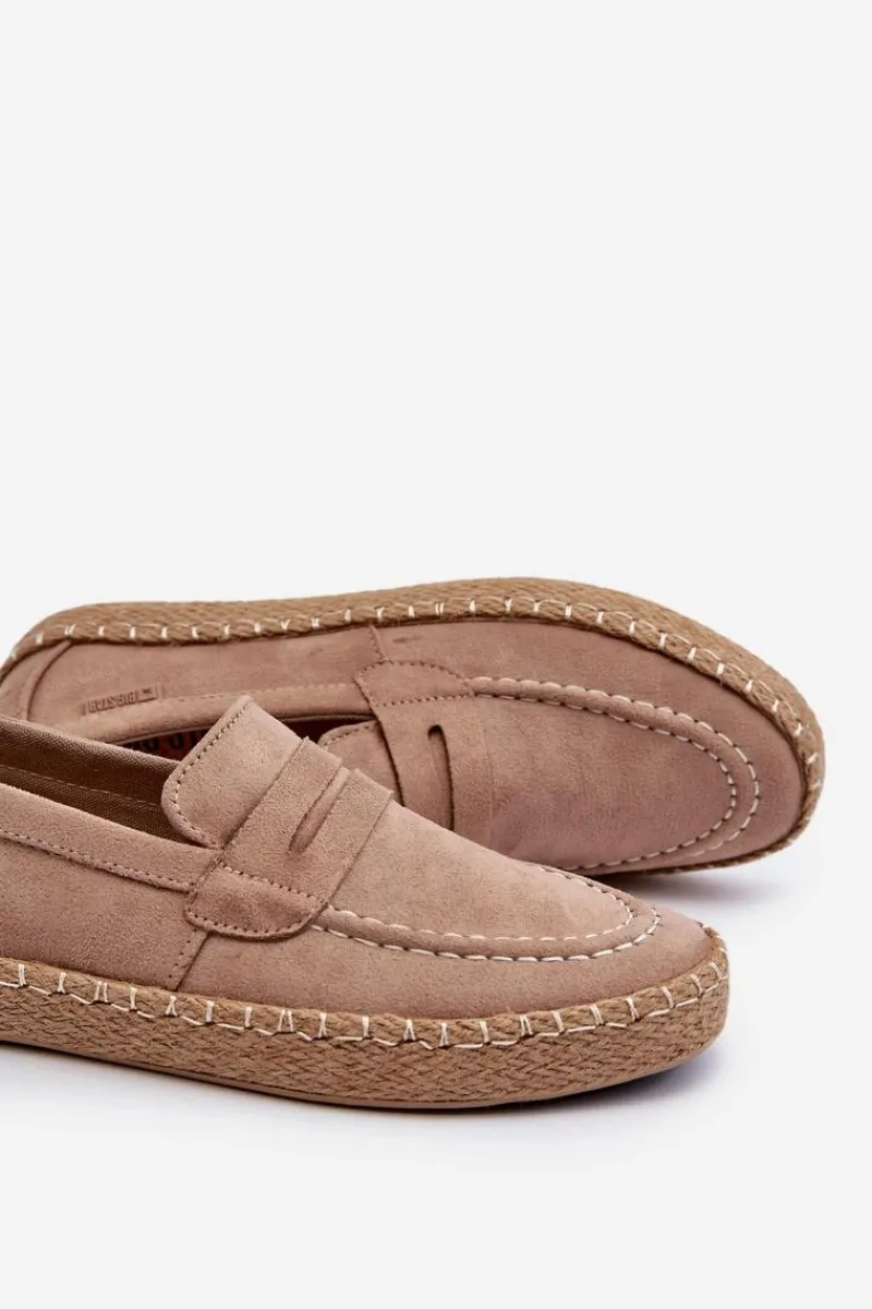 Online Eko Zamszowe Espadryle Męskie Big Star NN174049 Beżowe Męskie Mokasyny Wsuwane