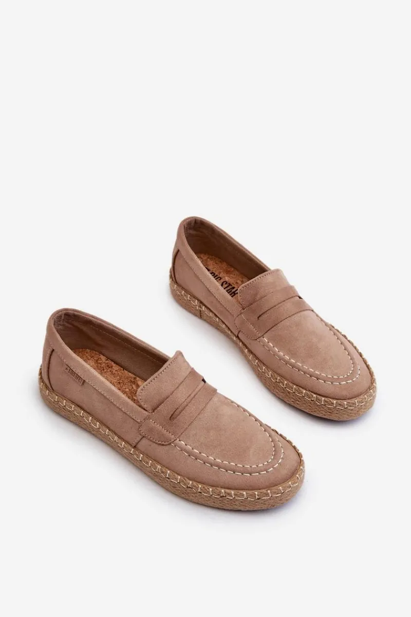 Online Eko Zamszowe Espadryle Męskie Big Star NN174049 Beżowe Męskie Mokasyny Wsuwane