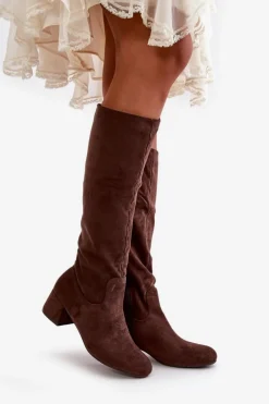 Kozaki Przed Kolano|Kozaki Na Obcasie>Boto Eko Zamszowe Kozaki Damskie Przed Kolano Na Zamek Brązowe Elitara