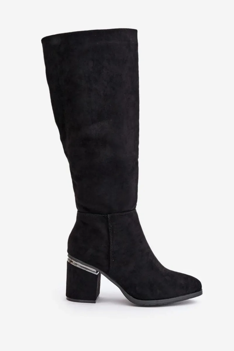 Kozaki Przed Kolano|Kozaki Na Obcasie>Buty damskie Vinceza Eko Zamszowe Kozaki Damskie Przed Kolano Na Słupku Ocieplane Vinceza 16473 Czarne