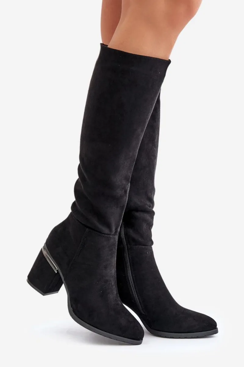 Kozaki Przed Kolano|Kozaki Na Obcasie>Buty damskie Vinceza Eko Zamszowe Kozaki Damskie Przed Kolano Na Słupku Ocieplane Vinceza 16473 Czarne