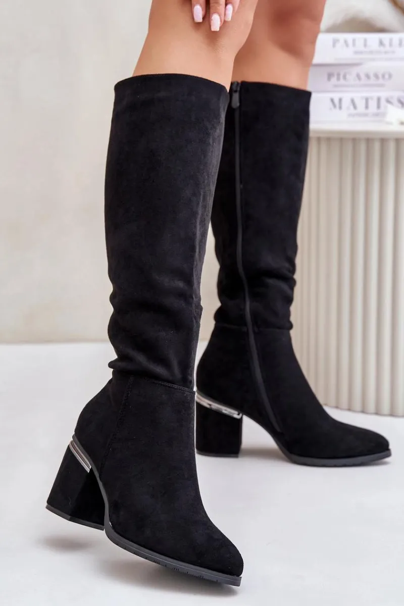 Kozaki Przed Kolano|Kozaki Na Obcasie>Buty damskie Vinceza Eko Zamszowe Kozaki Damskie Przed Kolano Na Słupku Ocieplane Vinceza 16473 Czarne