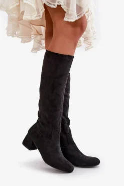Outlet Eko Zamszowe Kozaki Damskie Przed Kolano Na Zamek Czarne Elitara Damskie Kozaki Przed Kolano|Kozaki Na Obcasie