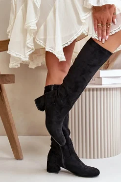 Outlet Eko Zamszowe Kozaki Damskie Przed Kolano Na Zamek Czarne Elitara Damskie Kozaki Przed Kolano|Kozaki Na Obcasie