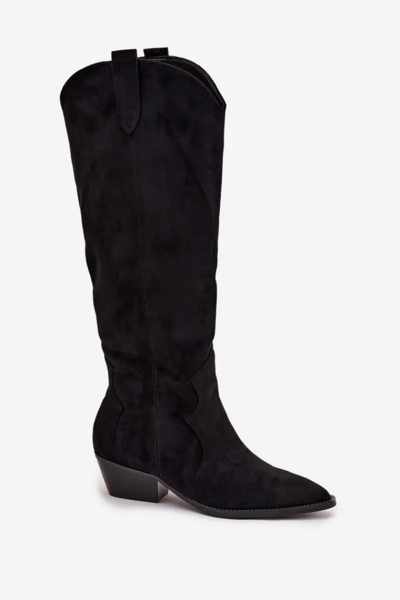 Kozaki Na Słupku|Kozaki Przed Kolano>Boto Eko Zamszowe Kozaki Kowbojki Damskie Na Obcasie Czarne Jenaya Czarny