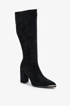 Sale Boto Eko Zamszowe Kozaki Na Słupkowym Obcasie Czarne Batirae