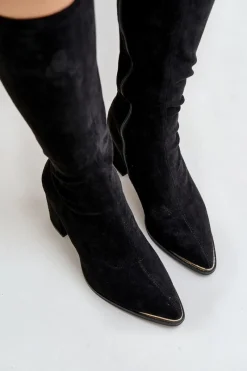 Sale Boto Eko Zamszowe Kozaki Na Słupkowym Obcasie Czarne Batirae