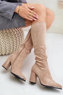 Kozaki Przed Kolano|Kozaki Na Obcasie>Boto Eko Zamszowe Kozaki Na Słupkowym Obcasie Beżowe Batirae