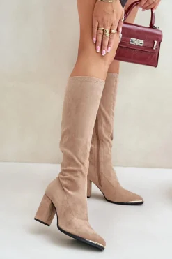 Kozaki Przed Kolano|Kozaki Na Obcasie>Boto Eko Zamszowe Kozaki Na Słupkowym Obcasie Beżowe Batirae