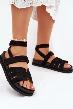 Online Boto Eko Zamszowe Sandały Damskie Z Rzepami Czarne Valpera Czarny