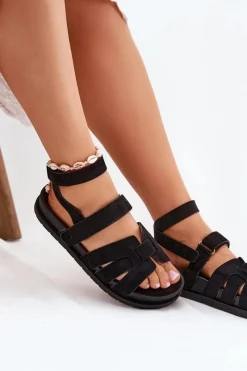 Online Boto Eko Zamszowe Sandały Damskie Z Rzepami Czarne Valpera Czarny