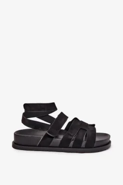 Online Boto Eko Zamszowe Sandały Damskie Z Rzepami Czarne Valpera Czarny