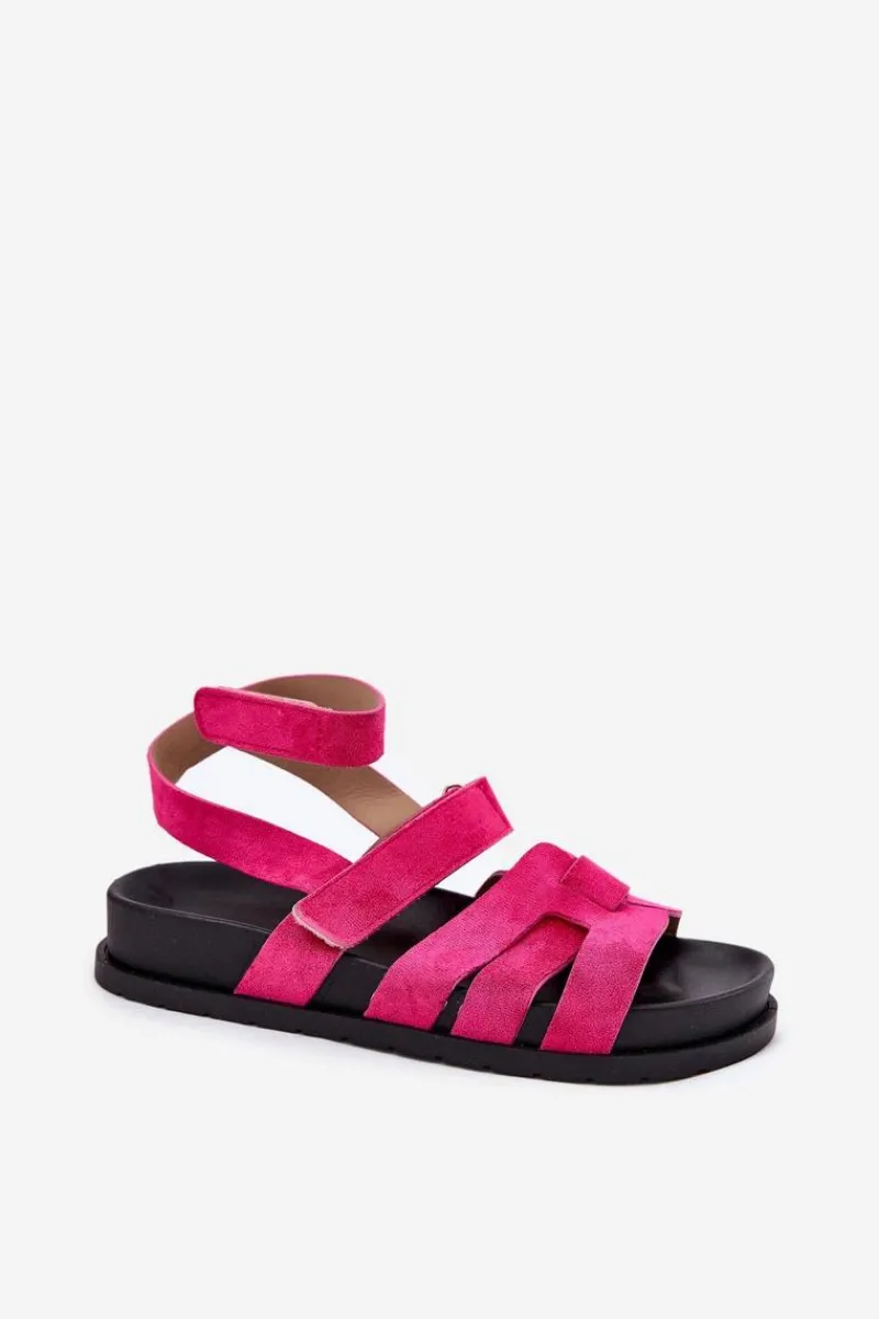 Discount Boto Eko Zamszowe Sandały Damskie Z Rzepami Fuksja Valpera Różowy