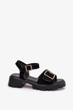 Online Boto Eko Zamszowe Sandały Damskie Z Klamrą Czarne Gofielle Czarny