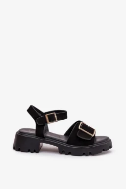 Online Boto Eko Zamszowe Sandały Damskie Z Klamrą Czarne Gofielle Czarny