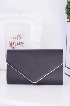 Kopertówki>Boto Elegancka Czarna Kopertówka Złote Okucia