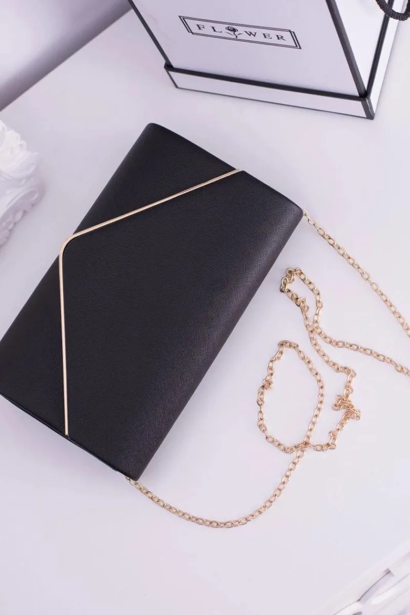 Kopertówki>Boto Elegancka Czarna Kopertówka Złote Okucia