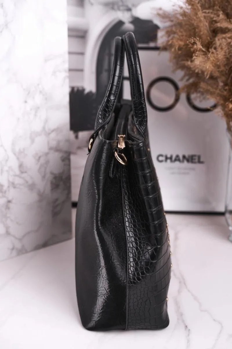 Hot Elegancka Czarna Torebka BAG4590-020 Print Zwierzęcy Torebki Monnari|Torebki Klasyczne