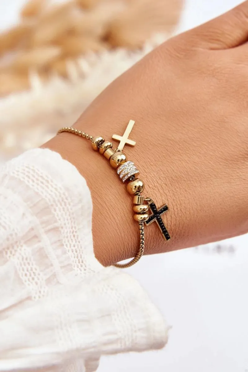 Online Elegancka Damska Bransoletka Krzyżyki Z Cyrkoniami Złota Bransoletki