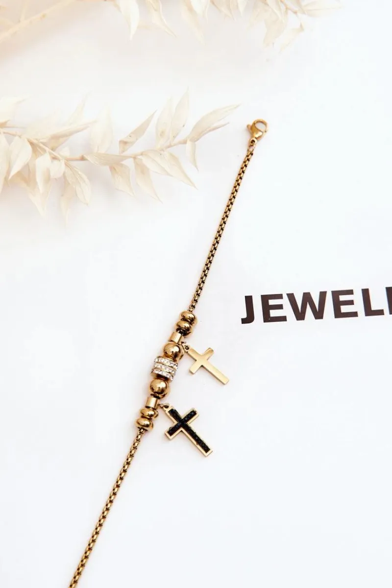 Online Elegancka Damska Bransoletka Krzyżyki Z Cyrkoniami Złota Bransoletki