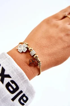 Clearance Boto Elegancka Damska Bransoletka Koniczyna Z Cyrkoniami Złota