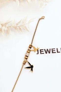 Outlet Boto Elegancka Damska Bransoletka Jaskółki Z Cyrkoniami Złota